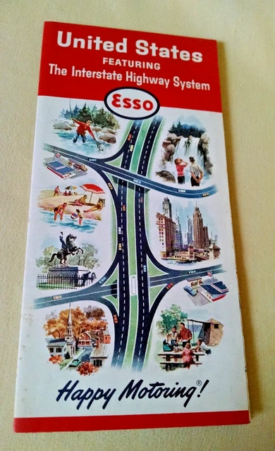Esso Map Us Interstate Highway System General Drafting Apr 1964 Humble Oil.