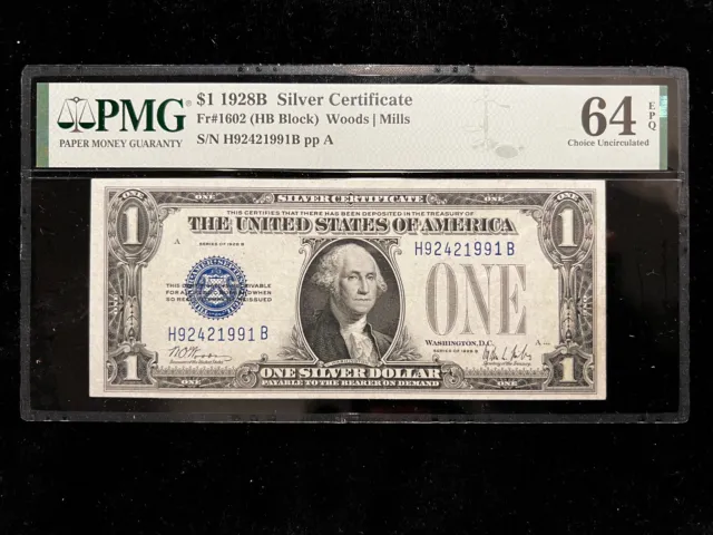 1928 B $1 Silver Certificate Funnyback PMG 64 EPQ PPQ Currency FR1602