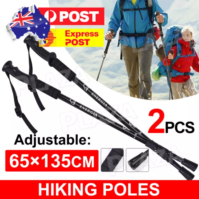 2pcs Lightweight Hiking Trekking Poles Walking Stick Anti Shock Adjustable New