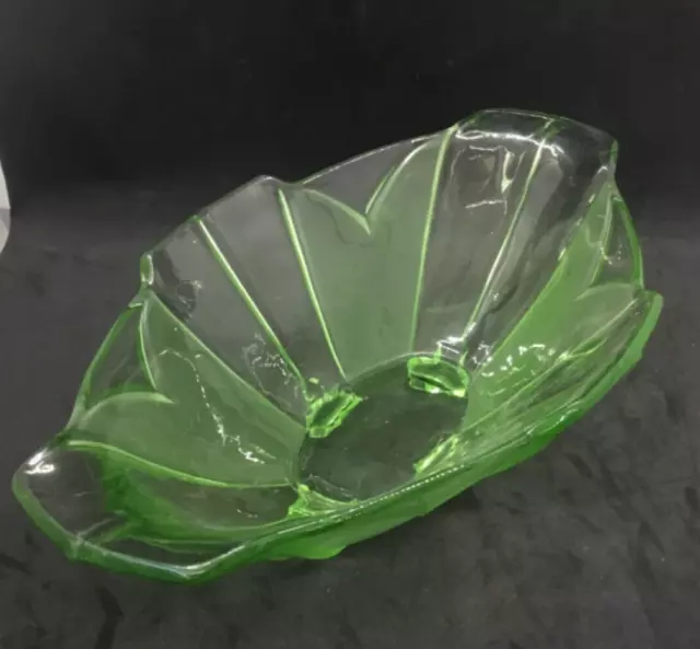 Sowerby Art Deco 1954 Green Uranium Glass Oval Boat Bowl