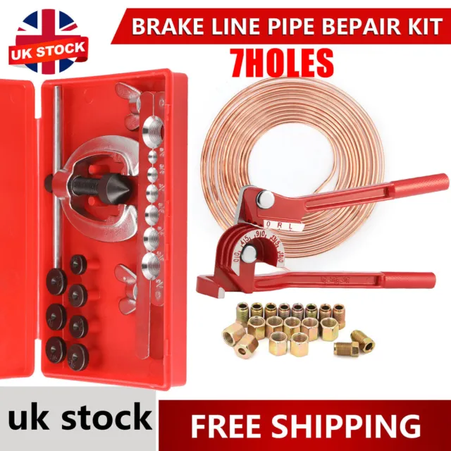 Brake Line Pipe Repair Kit 3/16" 25FT Copper Pipe Flaring Tool & 20 Nuts Fitting