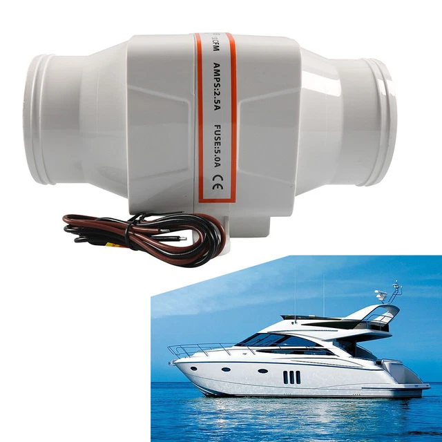 3 Inch 2.5A 12V 130CFM 4 Blade White Marine Boat Bilge In-Line Air Blower ABS