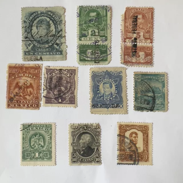 1800s to EARLY 1900s MEXICO LOT OF 10 DIFFERENT REVENUE FISCAL STAMPS #2