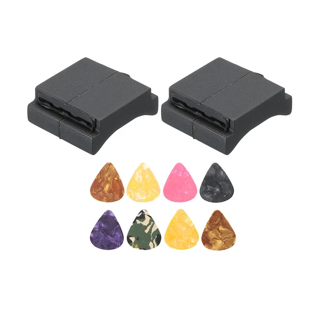 Guitar Picks Holder Rubber Bag Black Fixed on the Headstock with 8 Picks 2 Set