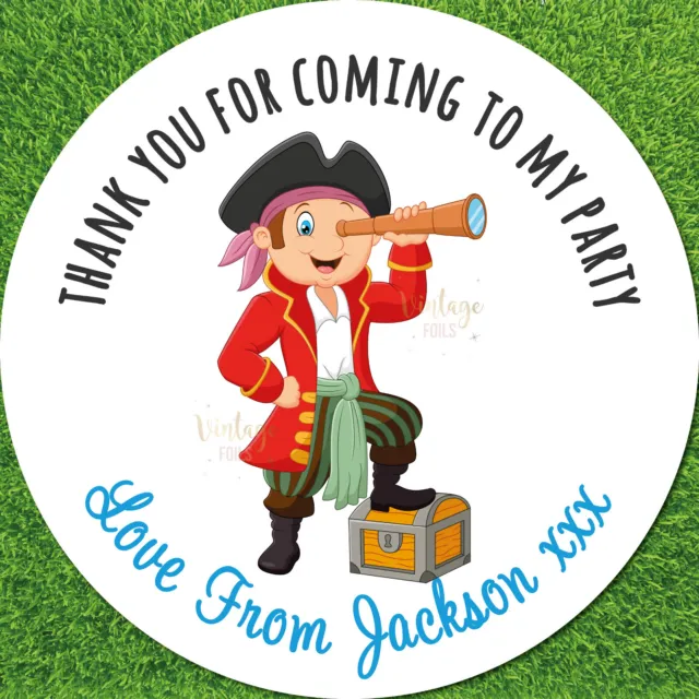 48 CUSTOM Pirate Birthday Party Personalised Sticker Thank You Sweet Stickers