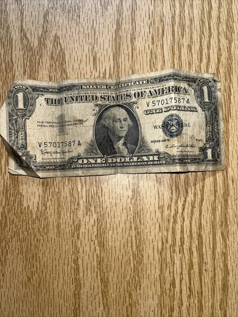 1957B One Dollar Well Circulated Silver Certificate Note - $1 Bill