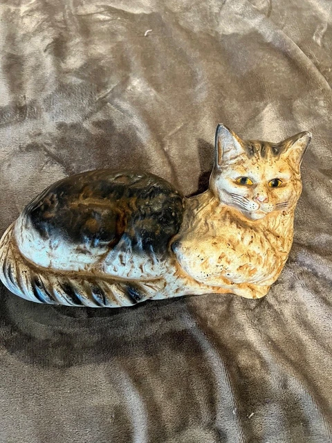 Antique Painted Cast Iron HUBLEY Cat Doorstop Original Condition