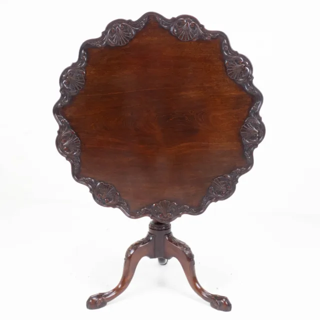 Chippendale Georgian Style Carved Mahogany Tilt Top Tripod Table C19th