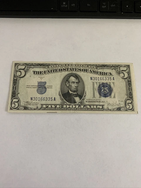 1934C $5 United States Silver Certificate - Blue Seal - UNC