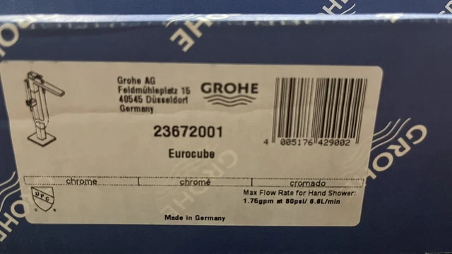 Grohe 23672001 Eurocube Floor Mounted Tub Filler w/Hand Shower+Built-In Diverter