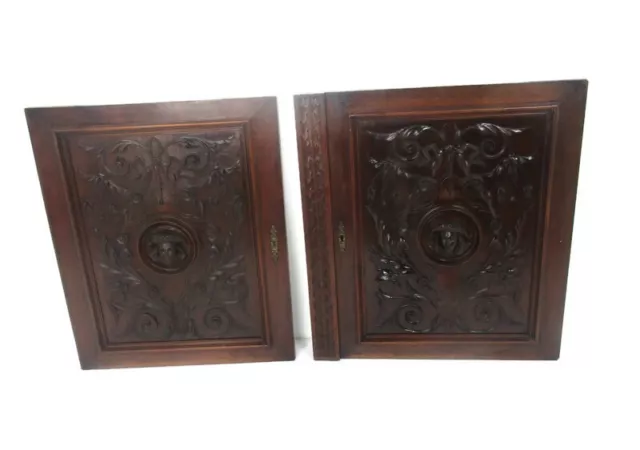 Pair Antique French hand Carved Oak  Door Panels Reclaimed Architectural Breton