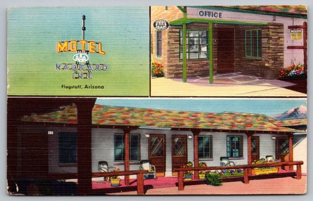 Flagstaff Arizona Motel Nackard Inn Linen Multi View Cancel Vintage PM Postcard