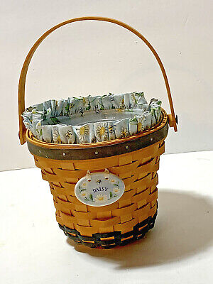 LONGABERGER 1999 DAISY May Series Basket LINER PROTECTOR AND CERAMIC Tie-On