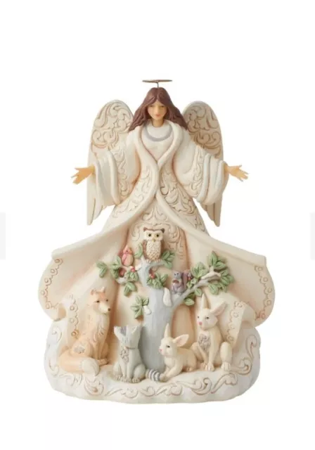 New Jim Shore White Woodland - Winter Welcome, One and All - Angel 6012678