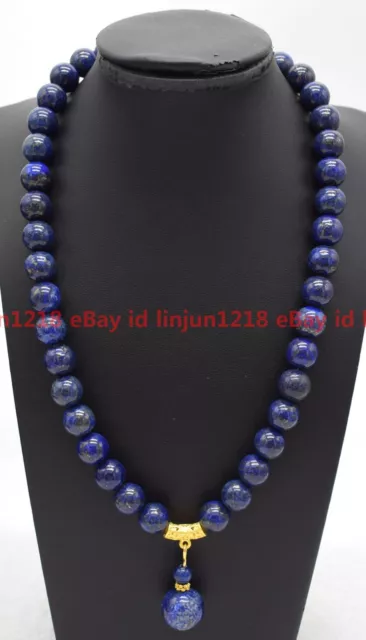 Natural 6/8/10/12mm Blue Lapis Lazuli Round Gems Beads Pendant Necklace 18"AAA