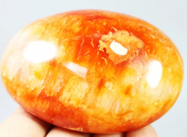 Natural Polished Red Orange CARNELIAN AGATE Geode Palm Stone-Madagascar 282g