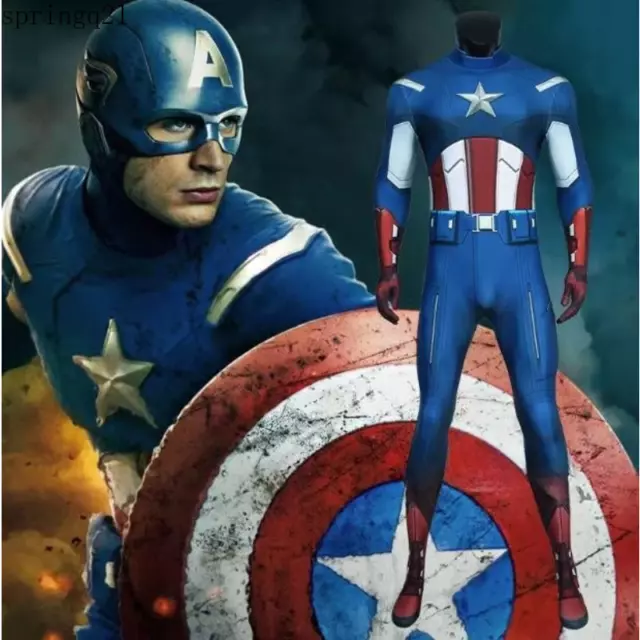 Marvel The Avengers Captain America Cosplay Bodysuit 3D Printing Jumpsuit Adults