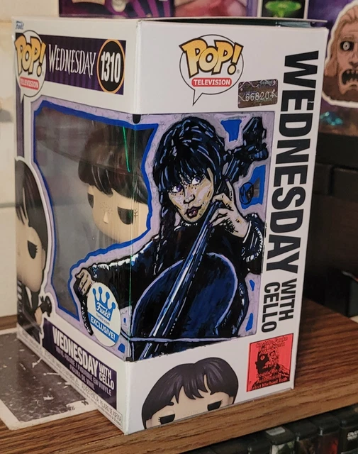 🕸Funko POP Wednesday Addams W Cello - 1310 HAND PAINTED Artwork Sketched On Box