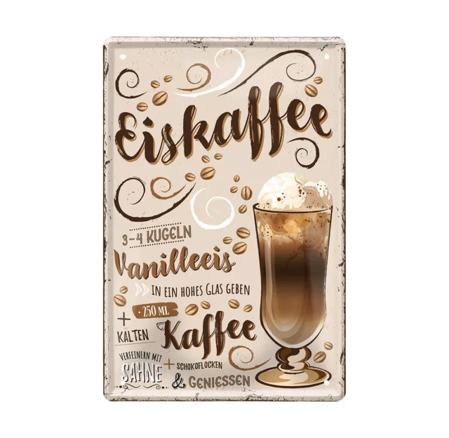 Eiskaffee Retro Deko Blechschild Coffee Cafe Küche Geschenkidee 20x30cm A0611