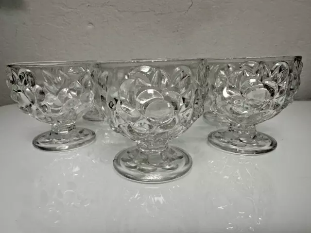 SET OF 6 Vintage Clear Pressed Glass Footed Floral Low Sherbet Cups, Votives