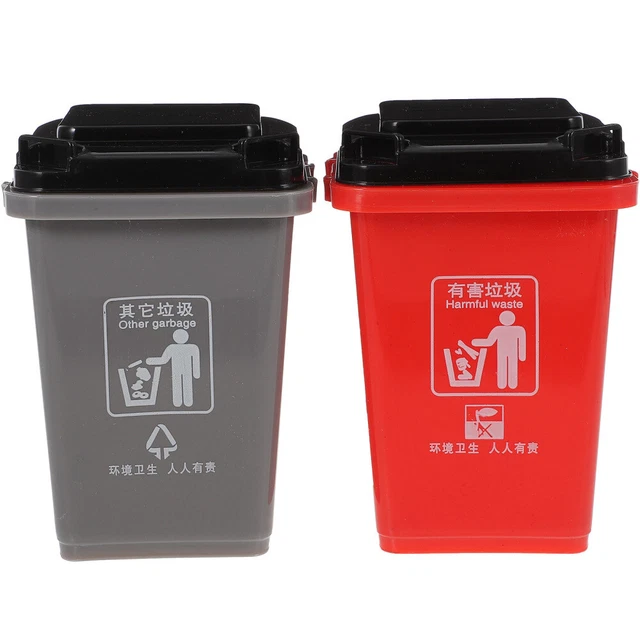 2 PCS Mini Curbside Trash Bin Office Pen Container Cover Mini
