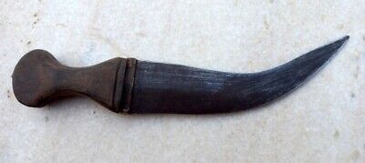 Ancient Old Rare Beautiful Hand Forged Solid Iron Blade Horn Hilt Knife Sword