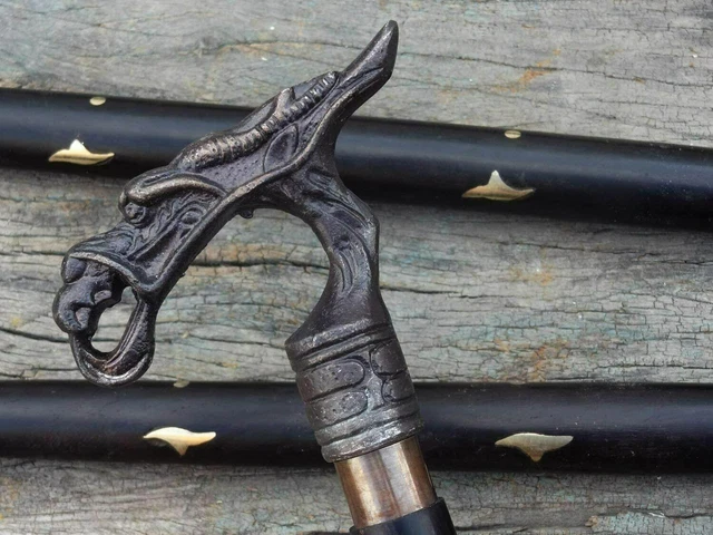 Canne De Marche Vintage En Bois Avec Poignée Laiton Tête D'éléphant - Fait Main En Inde, Neuve, Longueur Réglable