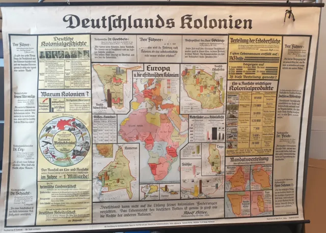 Landkarte Deutschlands Kolonien von 1938 Original