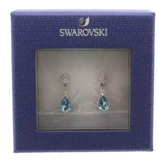 Swarovski Silver Earrings Ocean Blue Aqua White Drop Earrings - NEW GENUINE 3