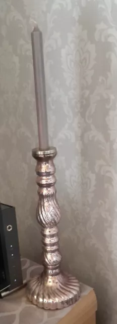 Großer Kerzenständer 37 cm Glas silber/rosa  Kerzenhalter  geriffelt