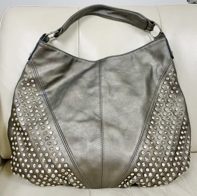 Women's Rhinestone Studded Tote Bag Shoulder Handbag Boho Purse Metallic Large