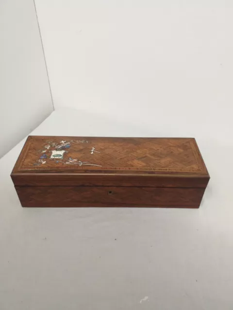 Vintage Mother of Pearl Inlaid Wooden Jewellery/Glove Box (H12)