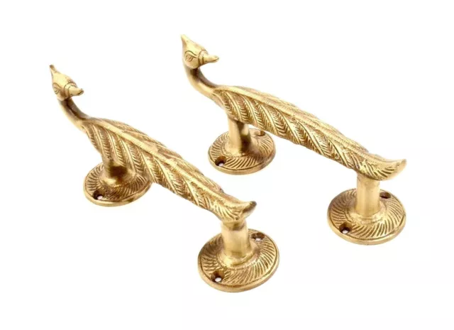 Peacock Design Antique Brass Door Handle Pair, Pack of 2, Standard US