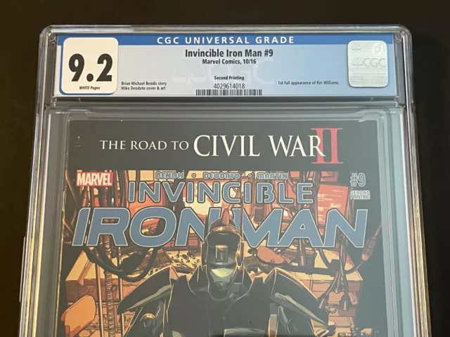 INVINCIBLE IRON MAN #9 2nd print (Marvel 2016) CGC 9.2, 1st full Riri Williams 2