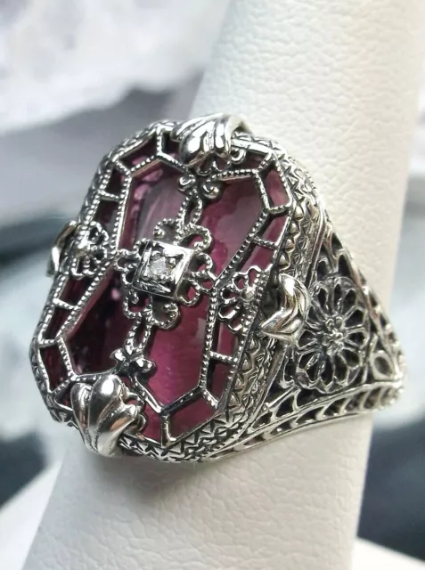 Art Deco 1930s Pink Rose Camphor Sterling Silver Filigree Ring (Custom)#203