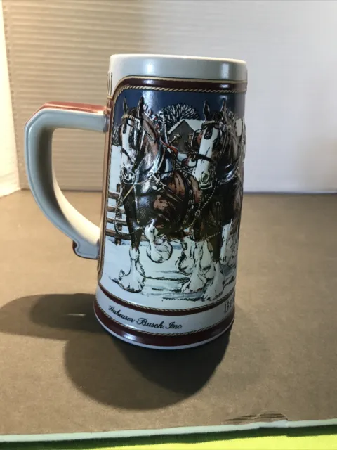 Vintage 1989 Budweiser Holiday Beer Stein Mug Clydesdale Collectors Series