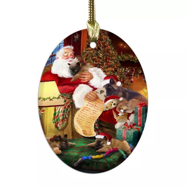 Santa Sleeping with Belgian Tervuren Dogs Oval Glass Christmas Hanging Ornaments