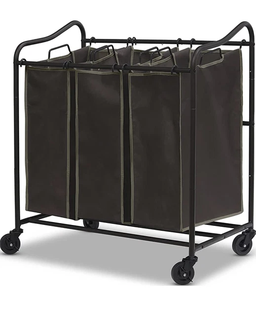 LAUNDRY SORTER ROLLING CART Heavy Duty 3Bag Bronze SIMPLE HOUSEWARE
