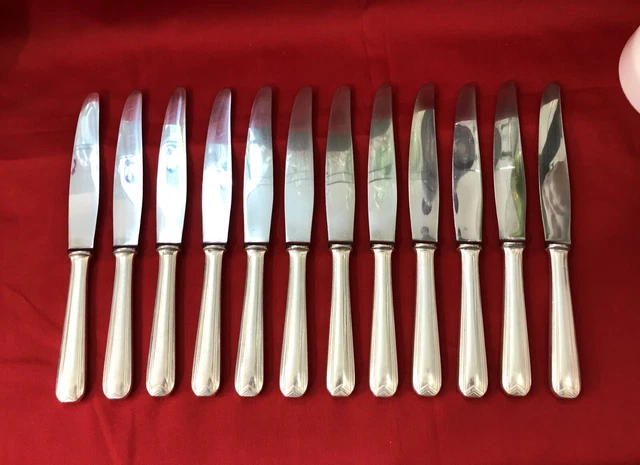 12 grands couteaux de table CHRISTOFLE modèle CHEVRONS métal argenté 24,5 cm