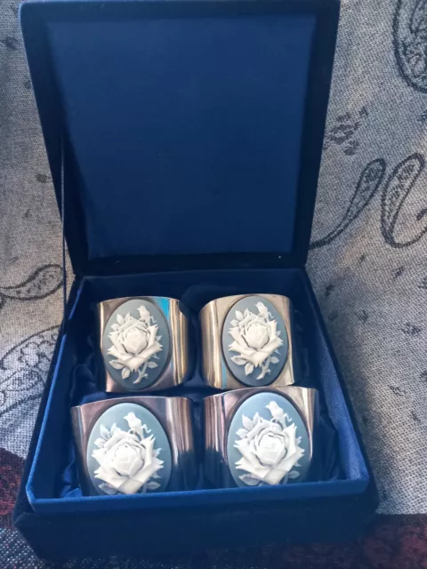 Set 4 Silver Plate Wedgwood Jasperware Napkin Rings