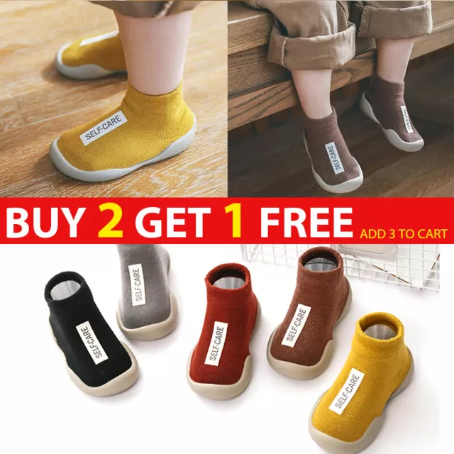 Kids Baby Boys Infant Toddler Anti-slip Slippers Socks Soft Shoes Winter Warm UK