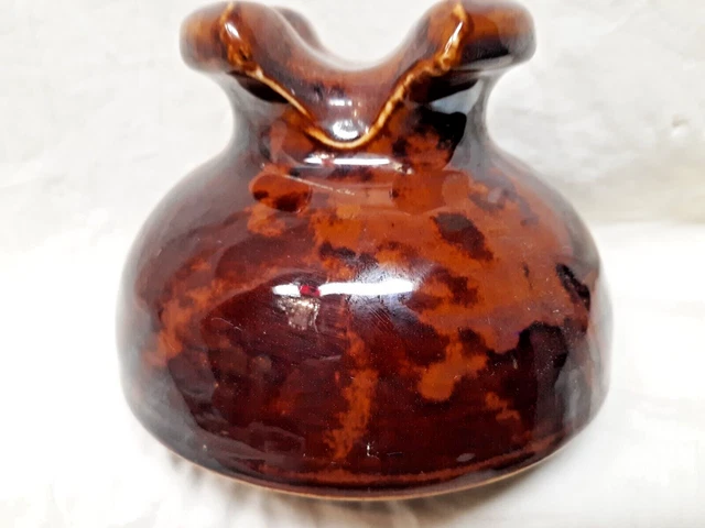 Vintage Two-tone Reddish-Brown Design Porcelain Insulator 5 in.X 4 in. w/ears