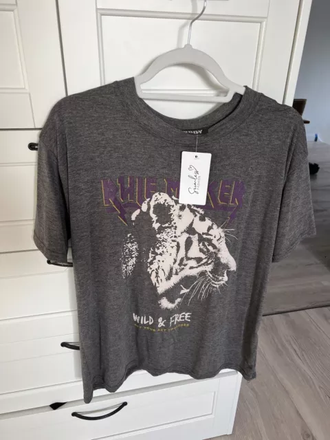 Seamless Fashion t-Shirt Grau statement tiger wild free