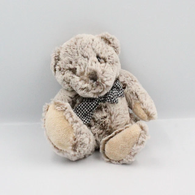 Doudou peluche ours marron noeud vichy noir CP INTERNATIONAL - 24078