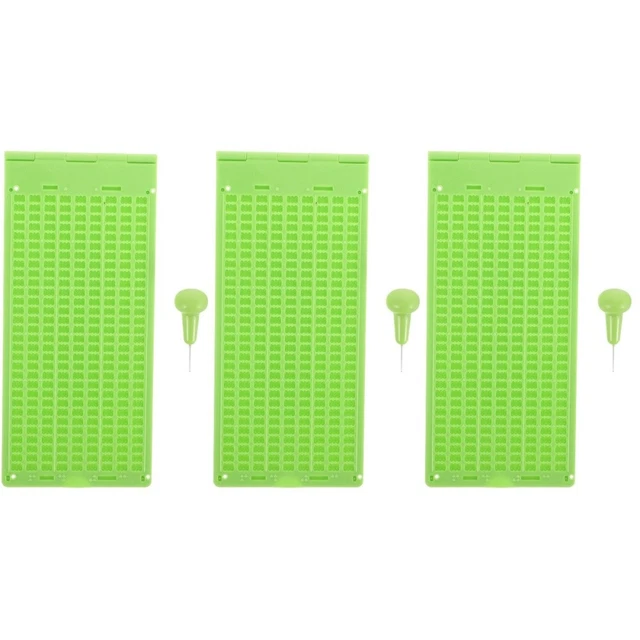 3 Juegos Braille Tablet Plástico Manijador Con Escritura Braille Verde Claro