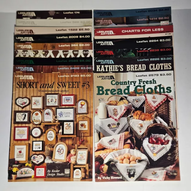 LOT 16 Vintage Leisure Arts Cross Stitch Leaflets Cats Bookmarks Clothes Animals