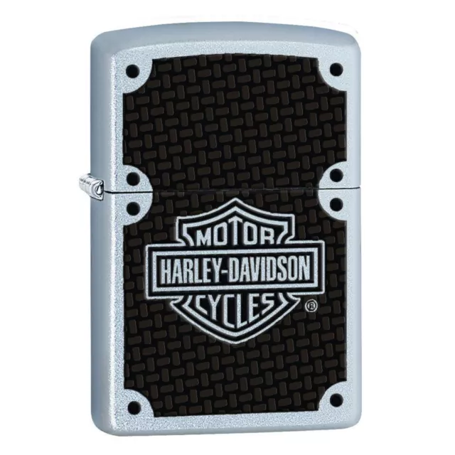 Zippo Lighter Harley Davidson Satin Chrome Logo Armor Windproof Flame Refillable