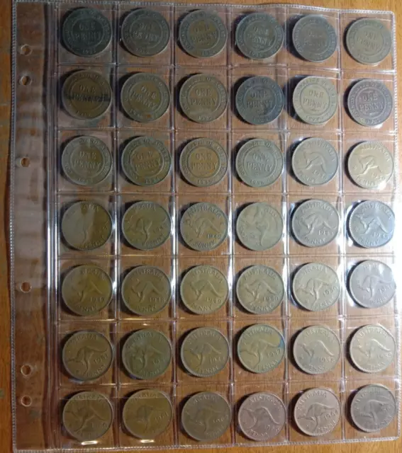 1911 - 1964 Australian Part Penny Set Total 42 Coins in Page Circulated