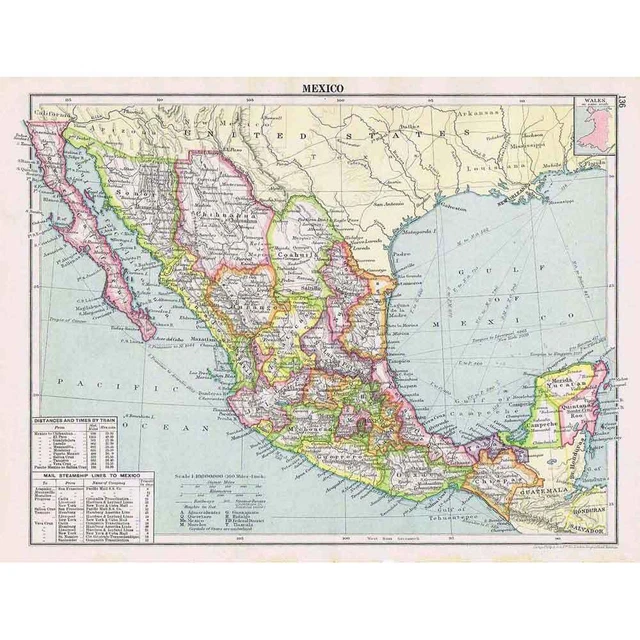 MEXICO Vintage Map 1926 by Philip & Son
