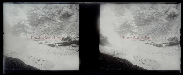 Paysage Montagne c1912 Photo NEGATIVE Plaque de verre Stereo Vintage V33L22n
